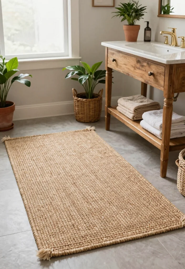 10 Bathroom Rug Ideas That Instantly Make the Space Cozy 1. Jute and Cotton Blend Rugs 0