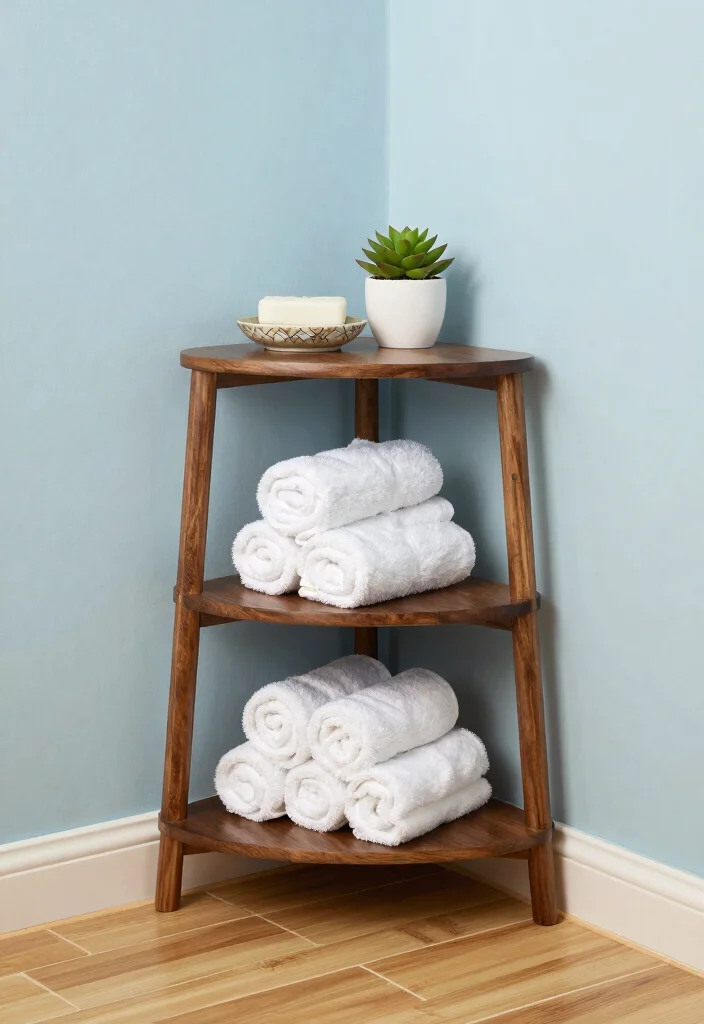 10 Bathroom Shelving Ideas That Make Small Bathrooms Look Organized 2. Corner Shelves Utilizing Every Nook 0