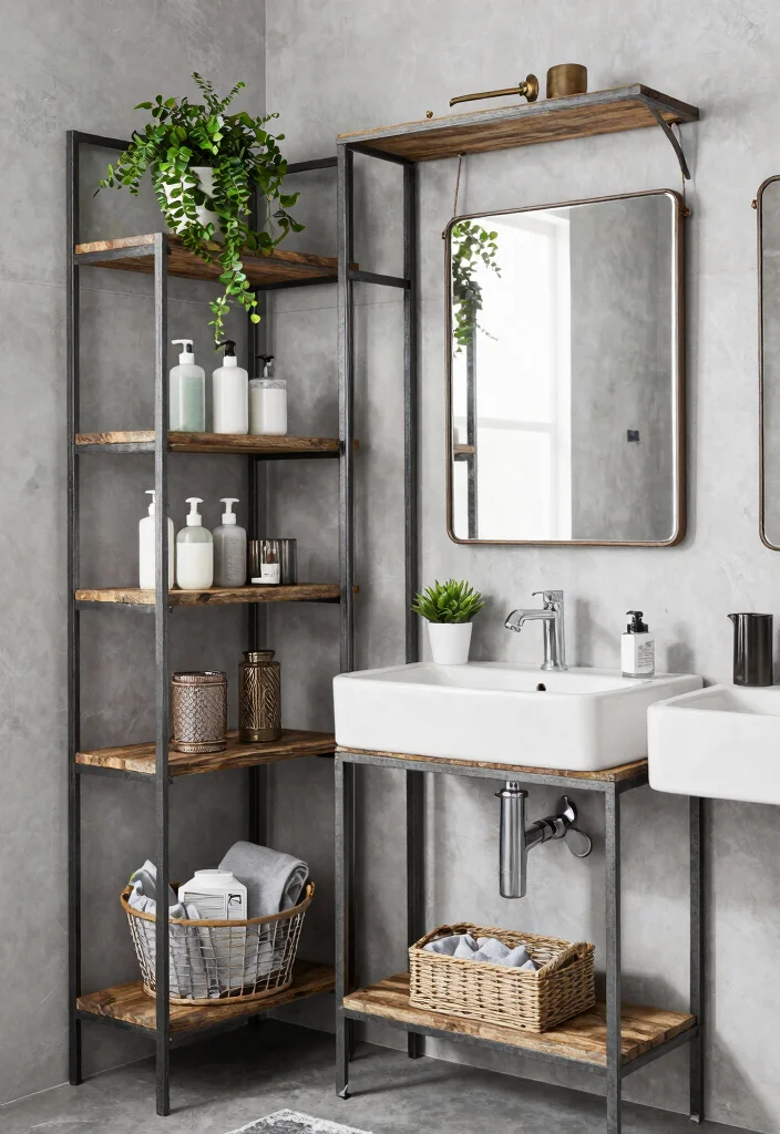10 Bathroom Shelving Ideas That Make Small Bathrooms Look Organized 7. Industrial Style Shelving A Trendy Touch 0