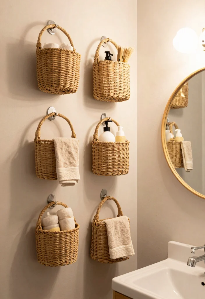 10 Bathroom Shelving Ideas That Make Small Bathrooms Look Organized 8. Decorative Wall Baskets Charming Storage Solution 0