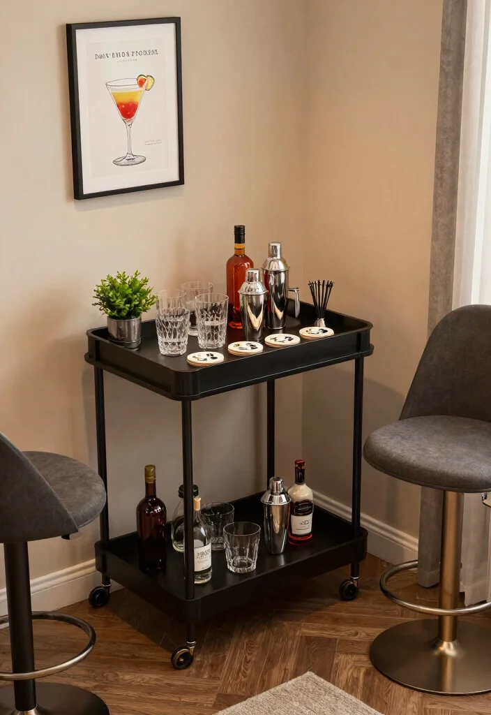 10 Empty Living Room Corner Ideas That Look Intentional 4. Create a Mini Bar Setup 0