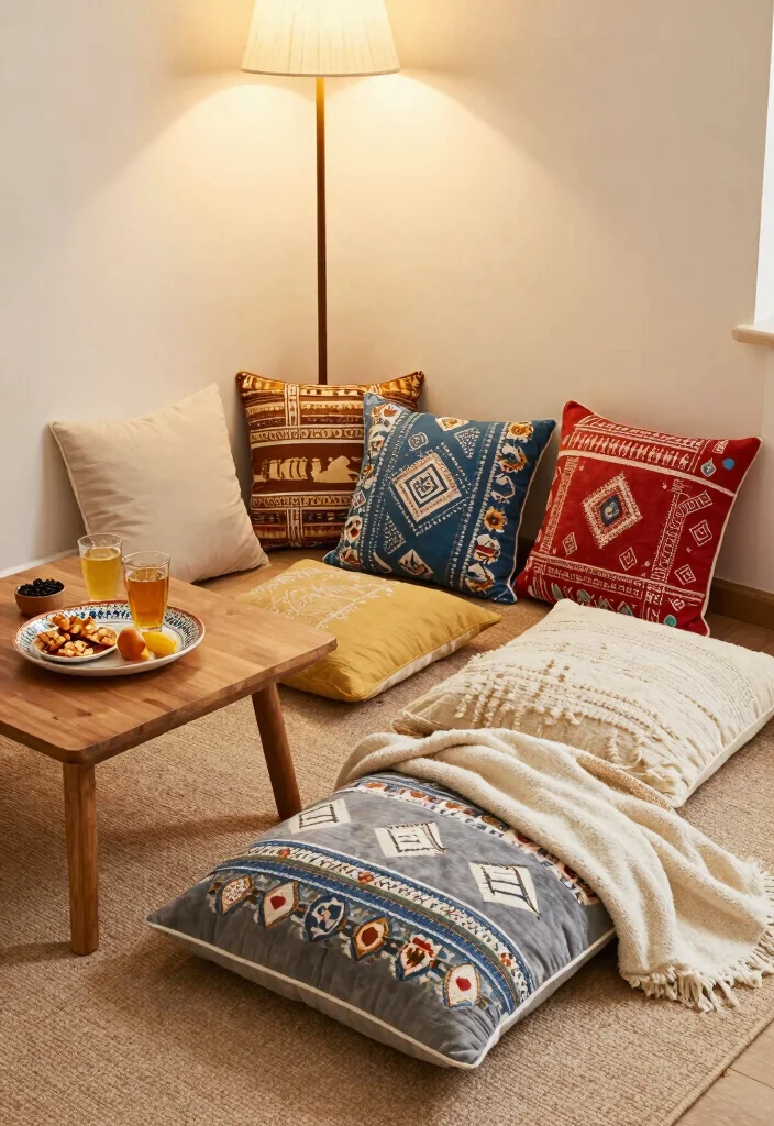 10 Empty Living Room Corner Ideas That Look Intentional 6. Cozy Up with a Floor Cushion Setup 0