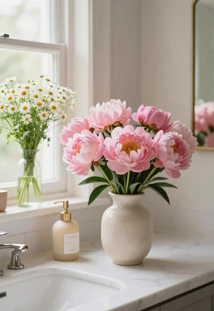 10 Girly Bathroom Ideas That Are Soft Stylish and Grown 6. Fresh Floral Arrangements 0