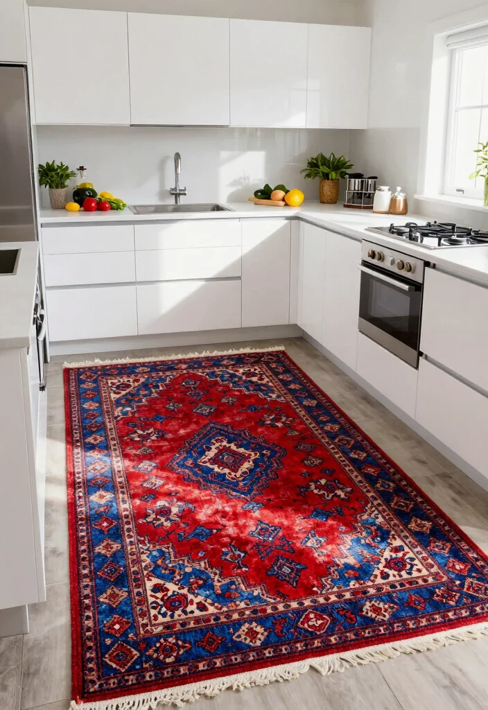 10 Kitchen Rug Ideas That Add Warmth and Color 4. Vibrant Vintage Rugs 0