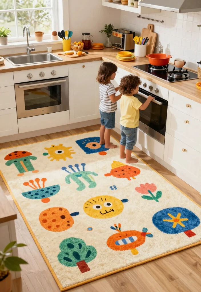 10 Kitchen Rug Ideas That Add Warmth and Color 6. Playful Patterns for Family Spaces 0