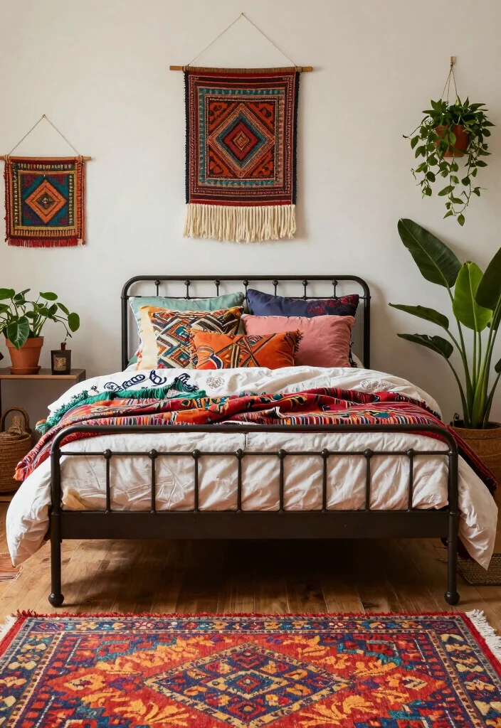 10 Metal Bed Frame Bedroom Ideas with a Modern Edge 10. Bohemian Bliss 0