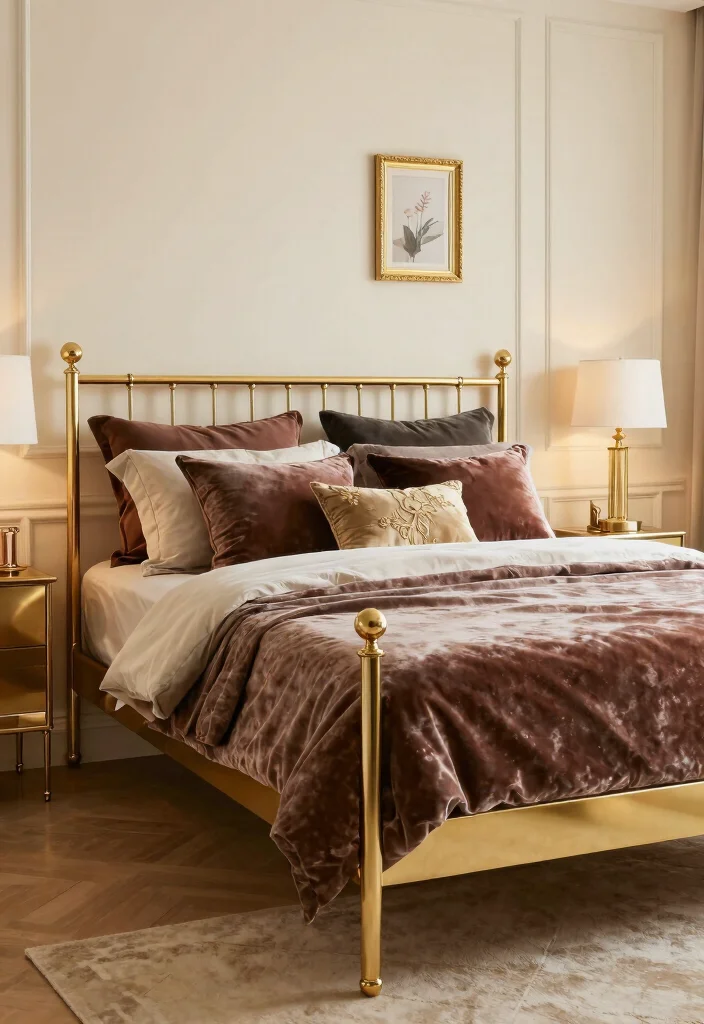 10 Metal Bed Frame Bedroom Ideas with a Modern Edge 3. Luxe Touch with Gold Accents 0