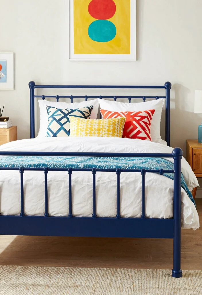 10 Metal Bed Frame Bedroom Ideas with a Modern Edge 5. Bold Color Pop 0
