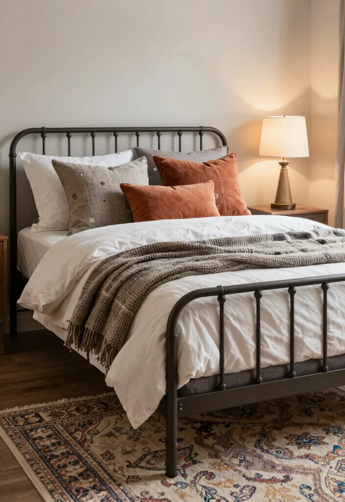 10 Metal Bed Frame Bedroom Ideas with a Modern Edge 6. Textured Layers 0