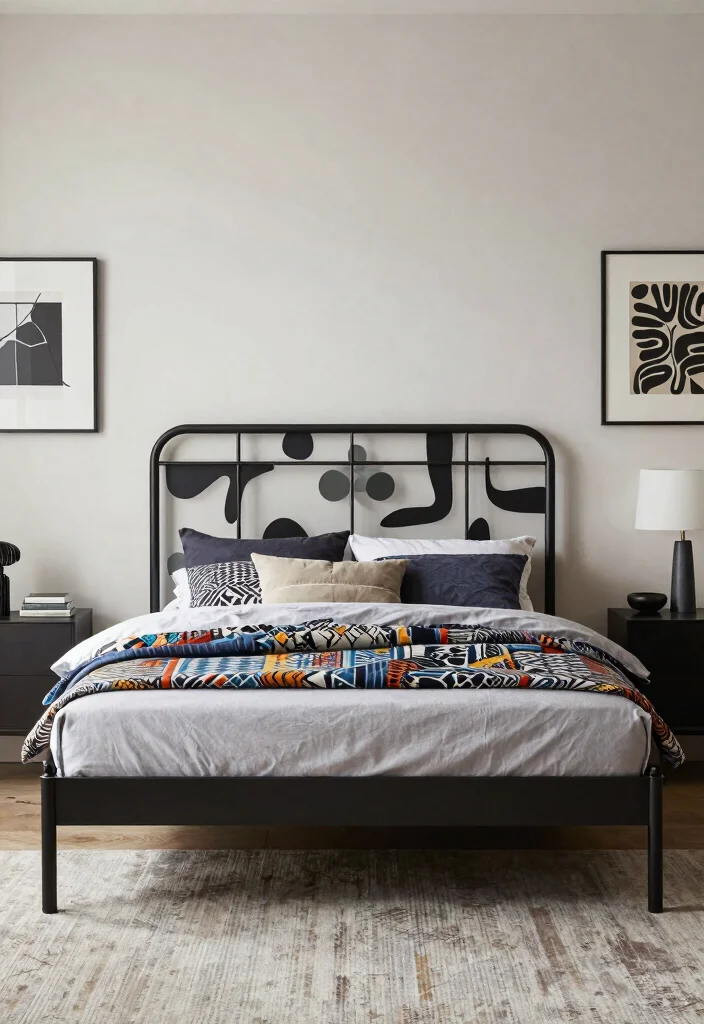 10 Metal Bed Frame Bedroom Ideas with a Modern Edge 9. Contemporary Artistry 0
