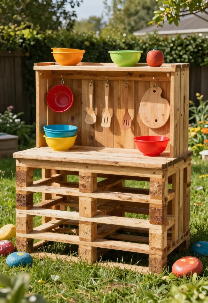 10 Mud Kitchen Ideas Kids Will Love 1. Rustic Wooden Palette Kitchen 0