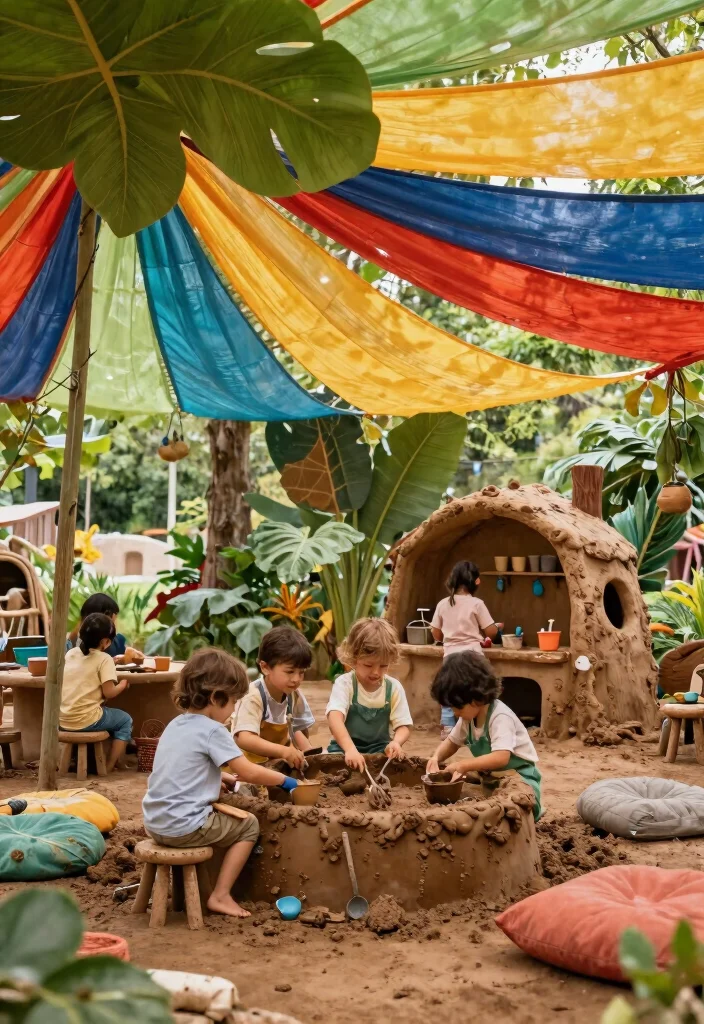 10 Mud Kitchen Ideas Kids Will Love 7. Shade Oasis with Mud Canopy 0