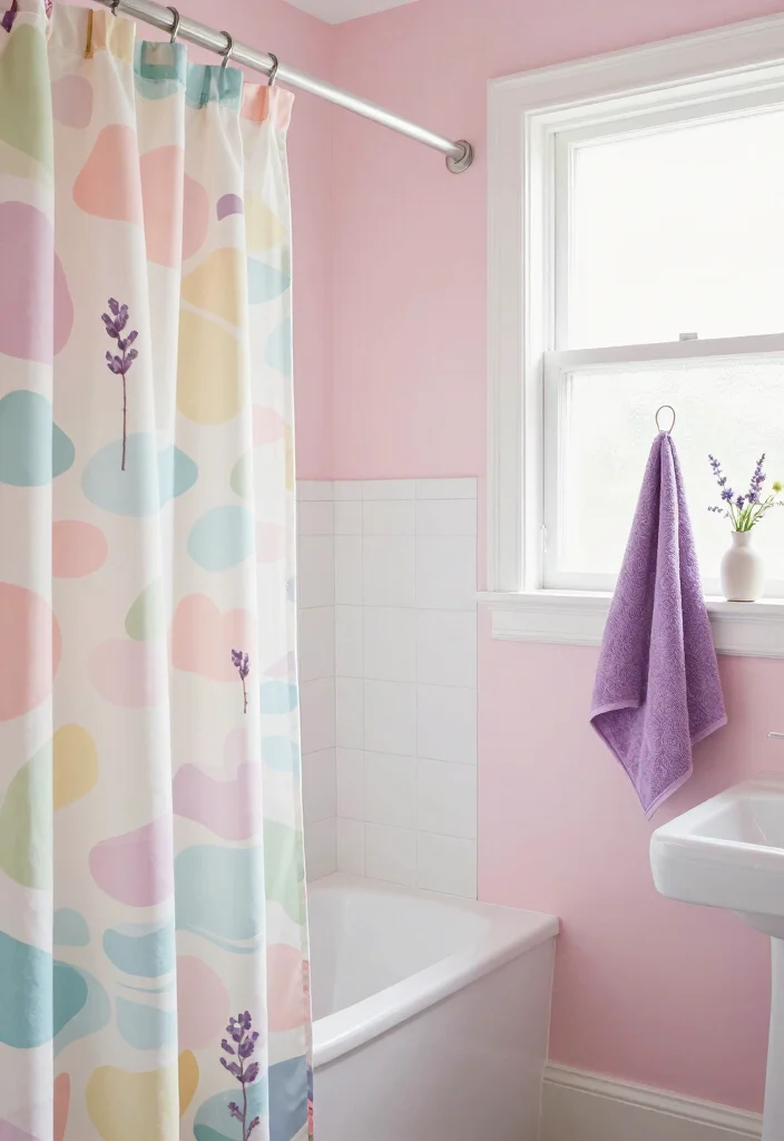 10 Small Bathroom Color Ideas That Open Up the Space 5. Playful Pastels for a Sweet Touch 0