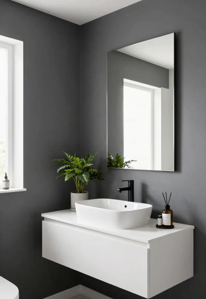 10 Small Bathroom Color Ideas That Open Up the Space 6. Bold Charcoal Accents for Sophistication 0