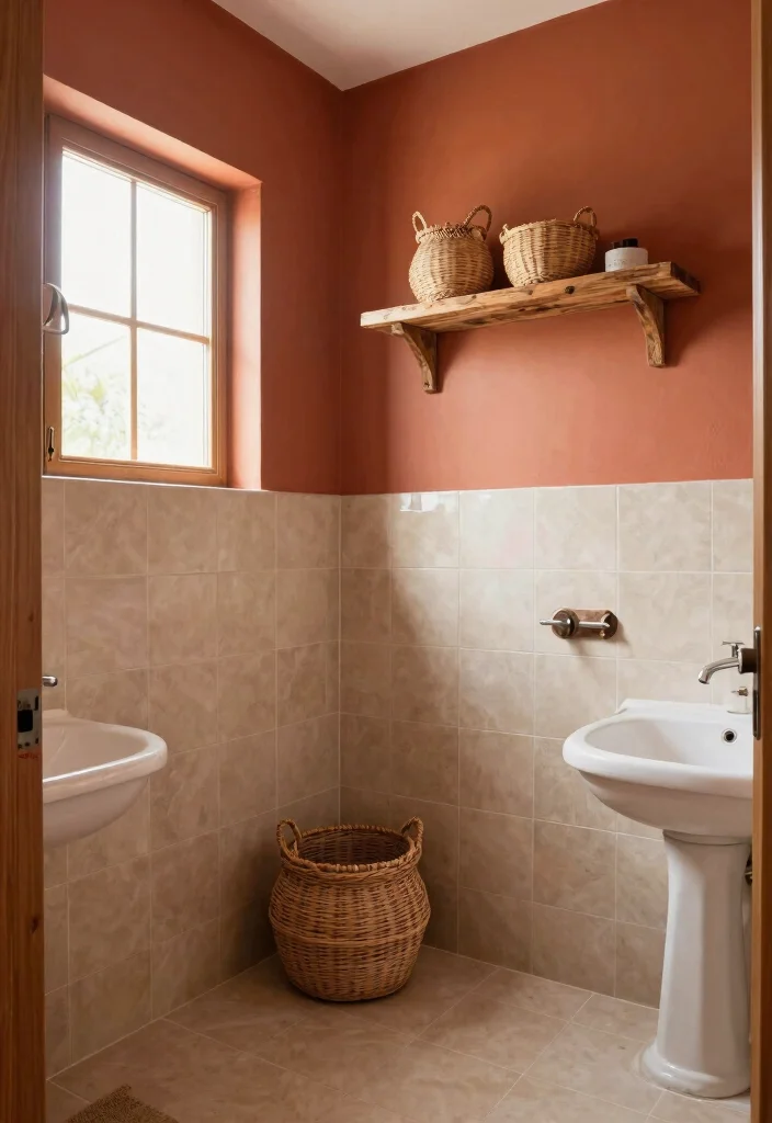 10 Small Bathroom Color Ideas That Open Up the Space 8. Warm Terracotta for Earthy Vibes 0