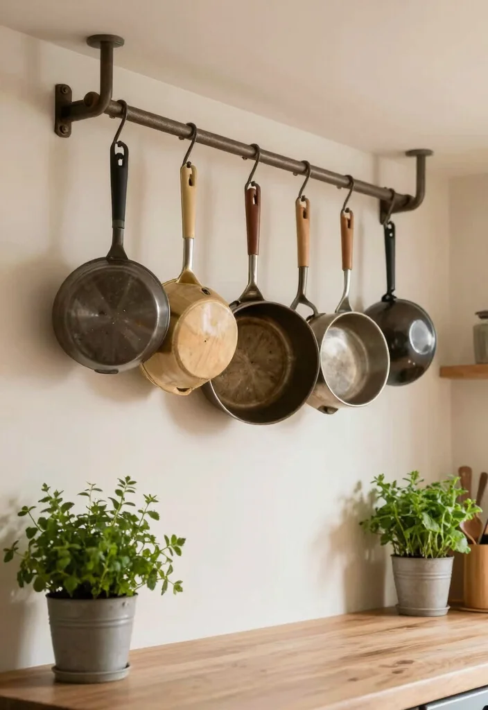 10 Small Kitchen Cabinet Ideas That Add Storage 10. Hanging Pot Racks 0