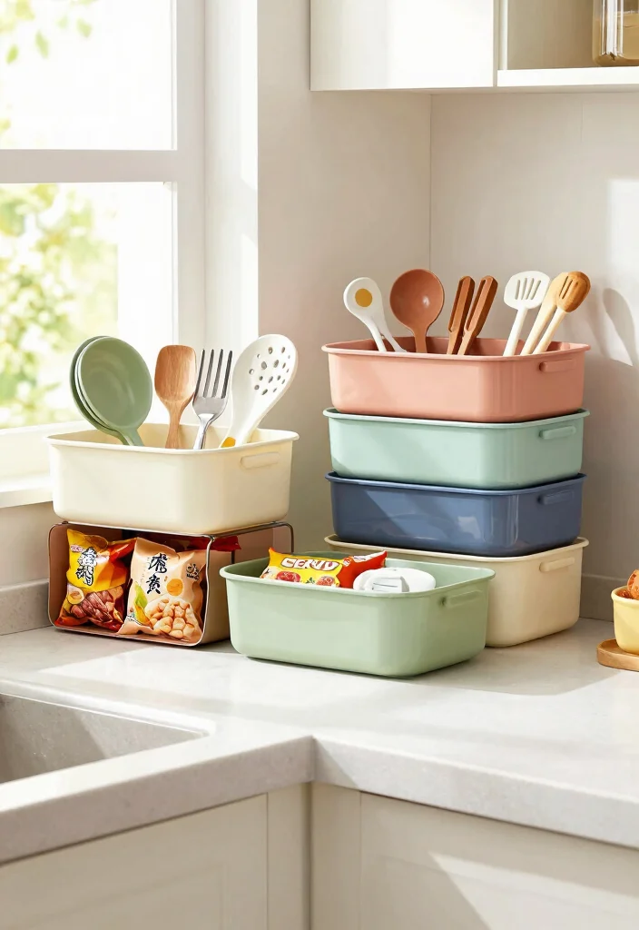 10 Small Kitchen Cabinet Ideas That Add Storage 9. Stackable Storage Bins 0