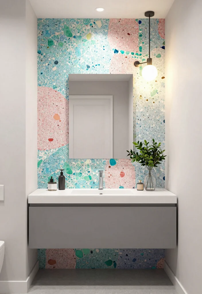 10 Terrazzo Tile Bathroom Ideas That Feel Playful and Modern 2. Terrazzo Accent Walls 0
