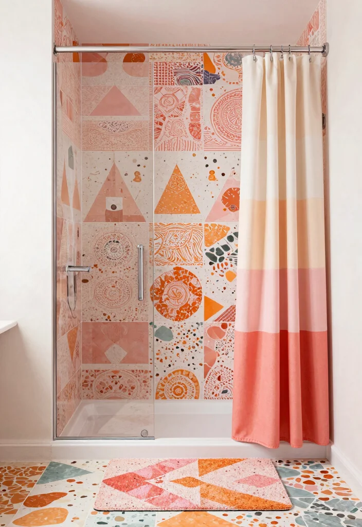 10 Terrazzo Tile Bathroom Ideas That Feel Playful and Modern 3. Playful Patterns in Shower Spaces 0
