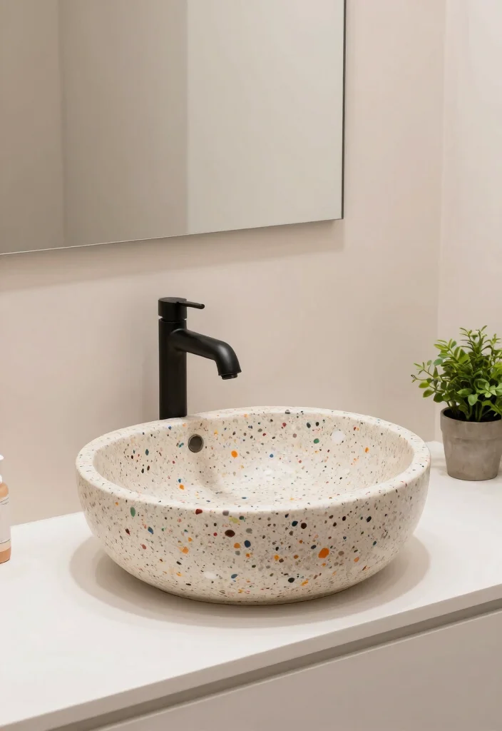10 Terrazzo Tile Bathroom Ideas That Feel Playful and Modern 4. Eco Friendly Terrazzo Sinks 0