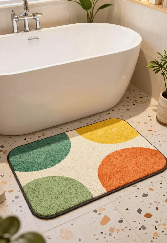 10 Terrazzo Tile Bathroom Ideas That Feel Playful and Modern 7. Terrazzo Tile in Bath Mats and Rugs 0