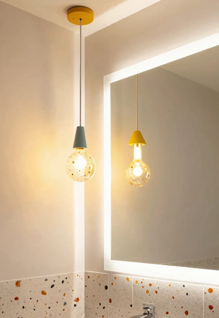 10 Terrazzo Tile Bathroom Ideas That Feel Playful and Modern 9. Terrazzo Tile Lighting Fixtures 0