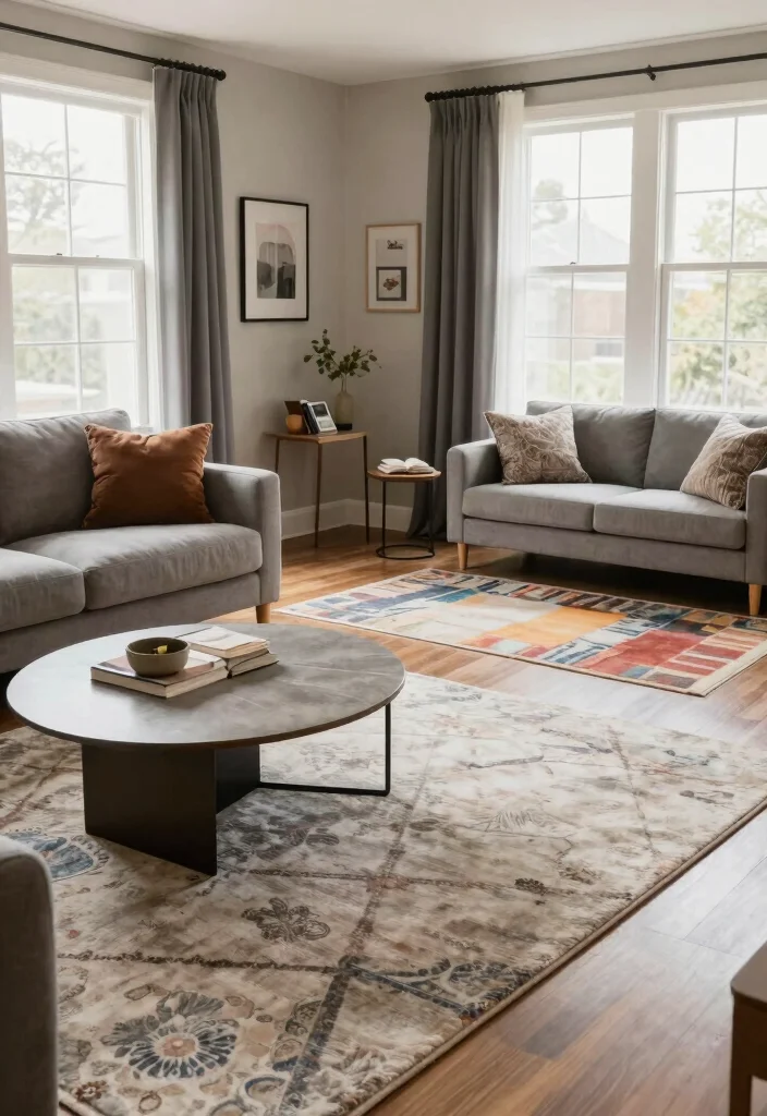 12 Apartment Living Room Ideas That Save Space 3. Create Zones with Area Rugs 0