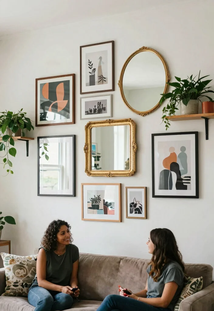 12 Apartment Living Room Ideas That Save Space 7. Use Wall Space for Art and Decor 0