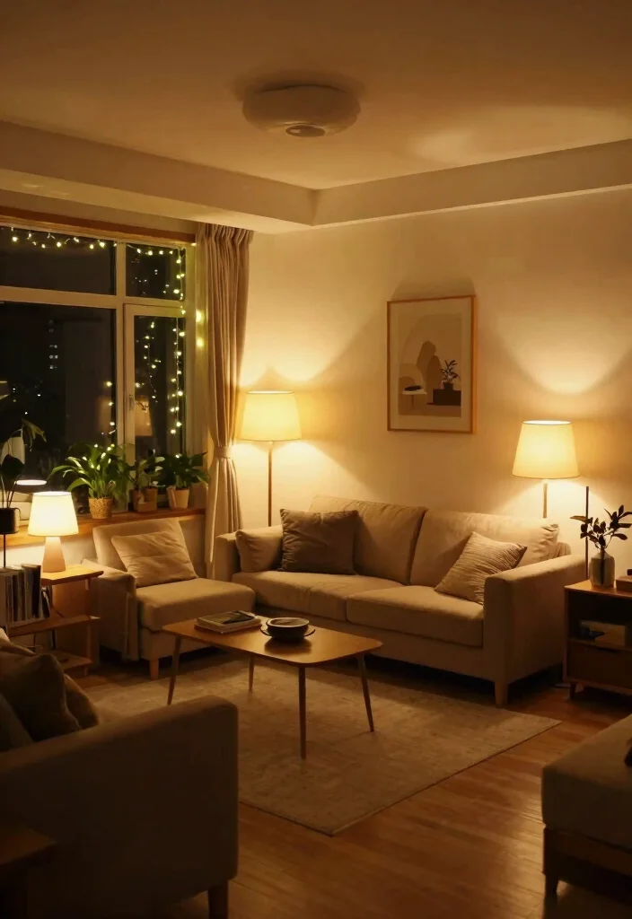 12 Apartment Living Room Ideas That Save Space 9. Add Layered Lighting for Depth 0