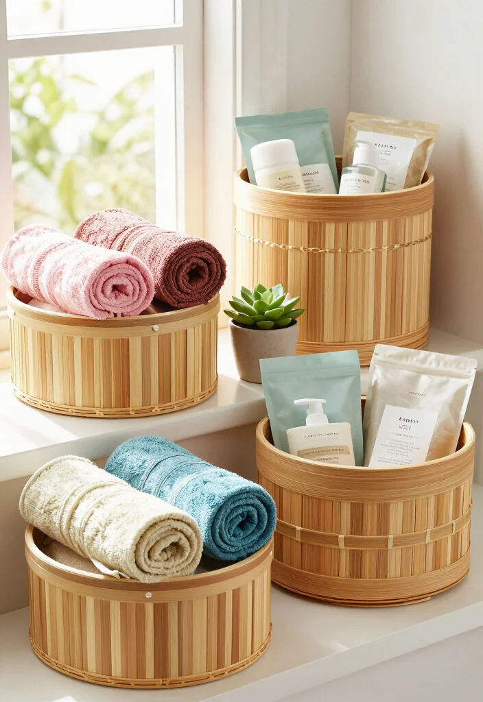 12 Bathroom Accessories Ideas That Make It Look Finished 1. Bamboo Storage Baskets 0