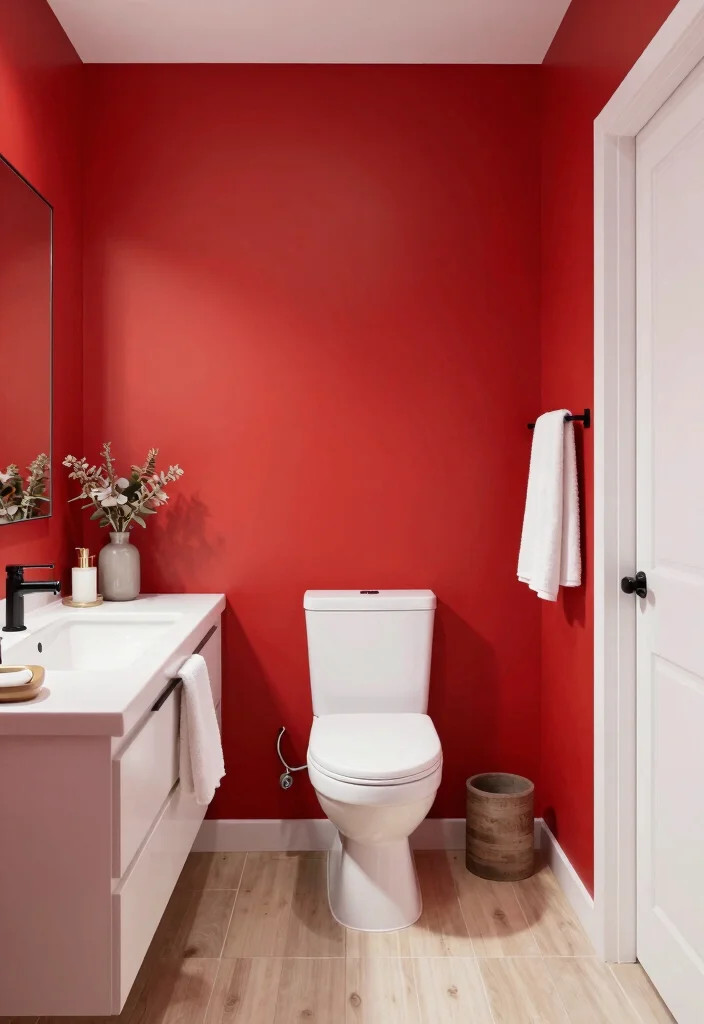 12 Bathroom Paint Ideas That Instantly Brighten the Room 12. Poppy Red 0