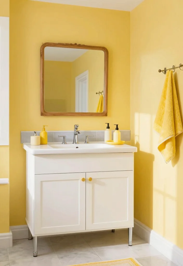 12 Bathroom Paint Ideas That Instantly Brighten the Room 2. Sunny Yellow 0
