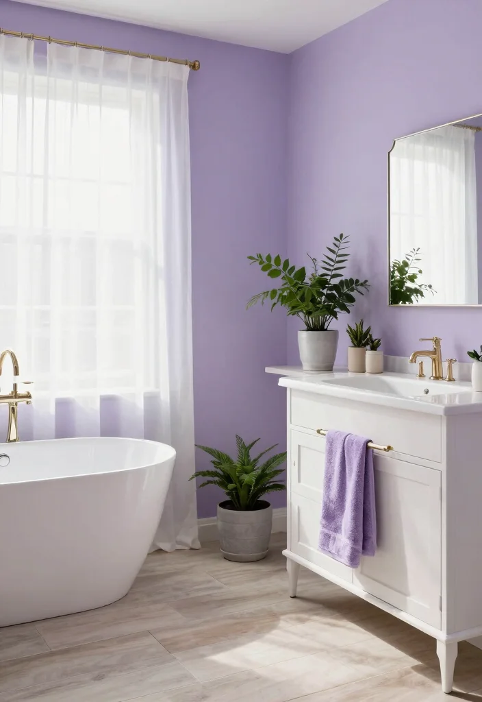 12 Bathroom Paint Ideas That Instantly Brighten the Room 3. Soft Lavender 0