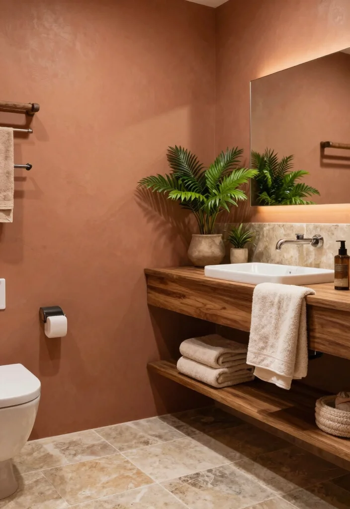 12 Bathroom Paint Ideas That Instantly Brighten the Room 4. Earthy Terracotta 0