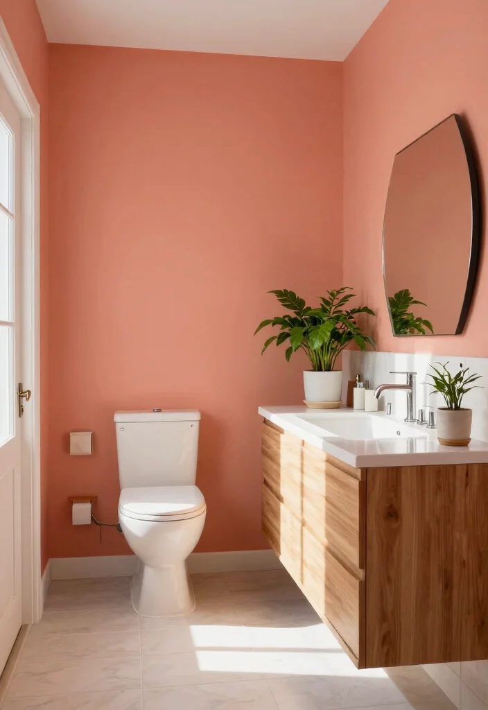 12 Bathroom Paint Ideas That Instantly Brighten the Room 6. Muted Coral 0