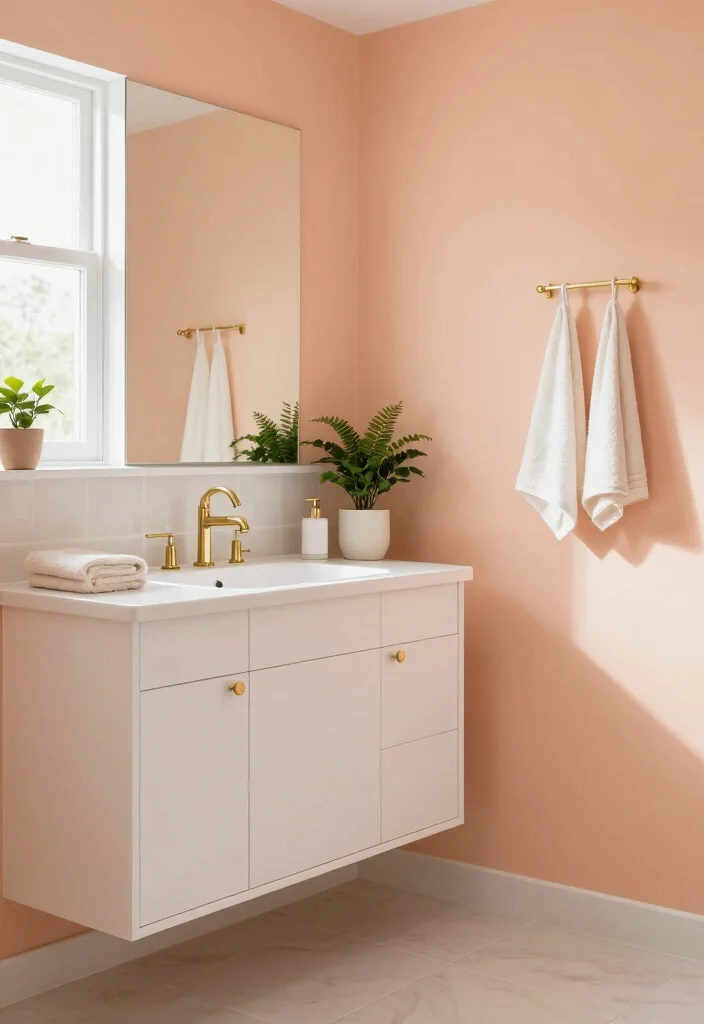 12 Bathroom Paint Ideas That Instantly Brighten the Room 9. Soft Peach 0