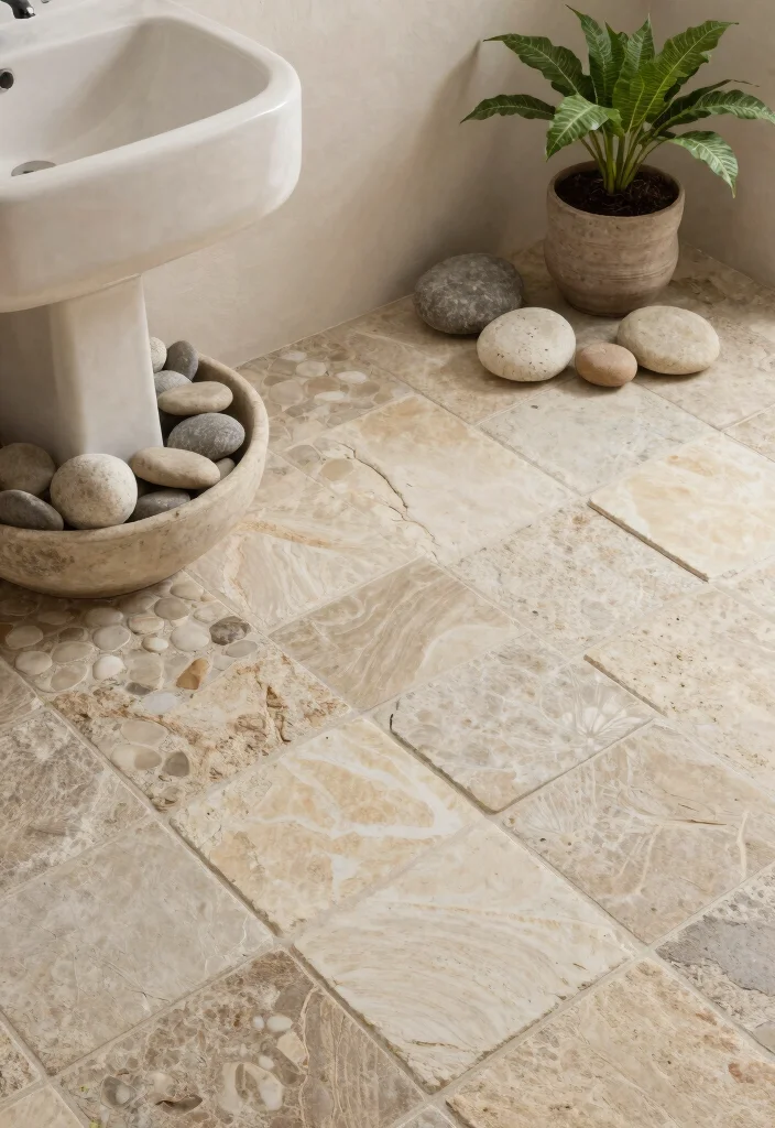 12 Beach Bathroom Ideas for a Fresh Coastal Mood 26 12 Beach Bathroom Ideas for a Fresh Coastal Mood 6. Natural Stone and Pebbles 0