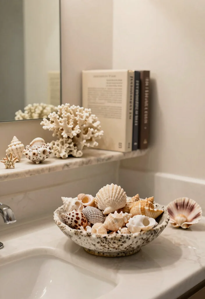 12 Beach Bathroom Ideas for a Fresh Coastal Mood 39 12 Beach Bathroom Ideas for a Fresh Coastal Mood 9. Shell and Coral Decor 0