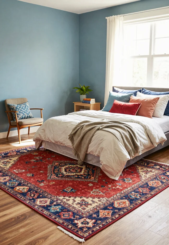 12 Bedroom Room Arrangement Ideas for Better Flow 3. Create Zones with Rugs 0