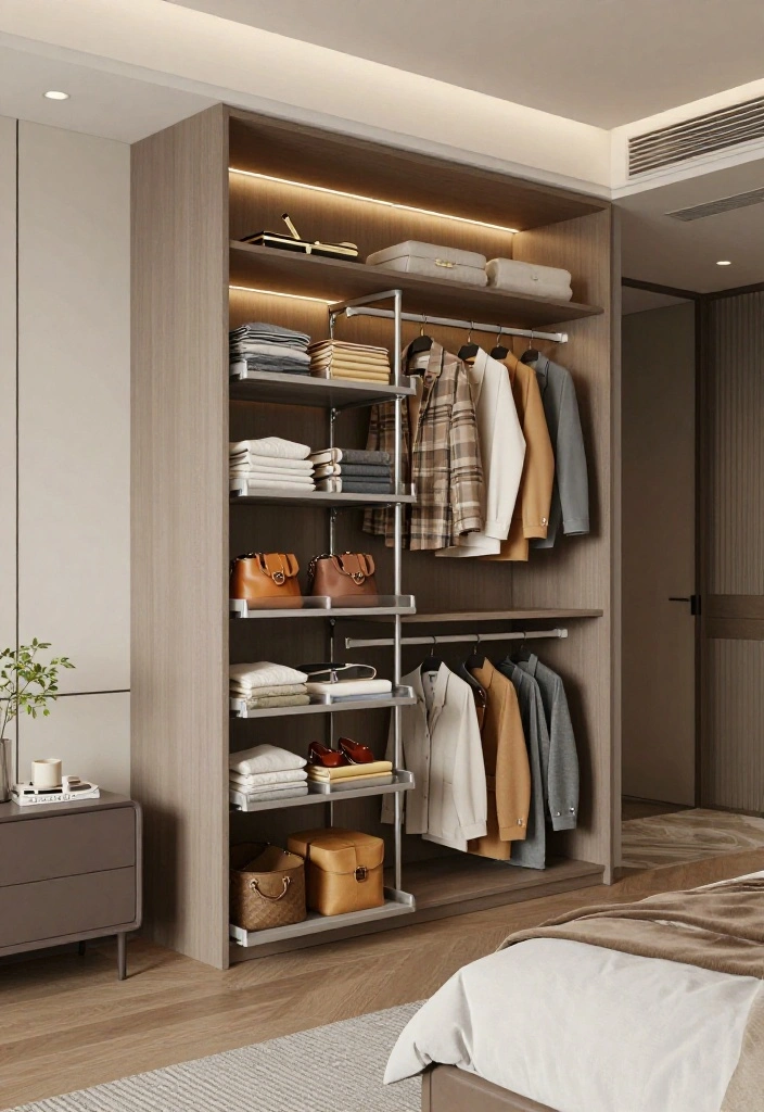 12 Bedroom Wardrobe Ideas That Hide Clutter Beautifully 11. Wardrobe with Sliding Shelves 0