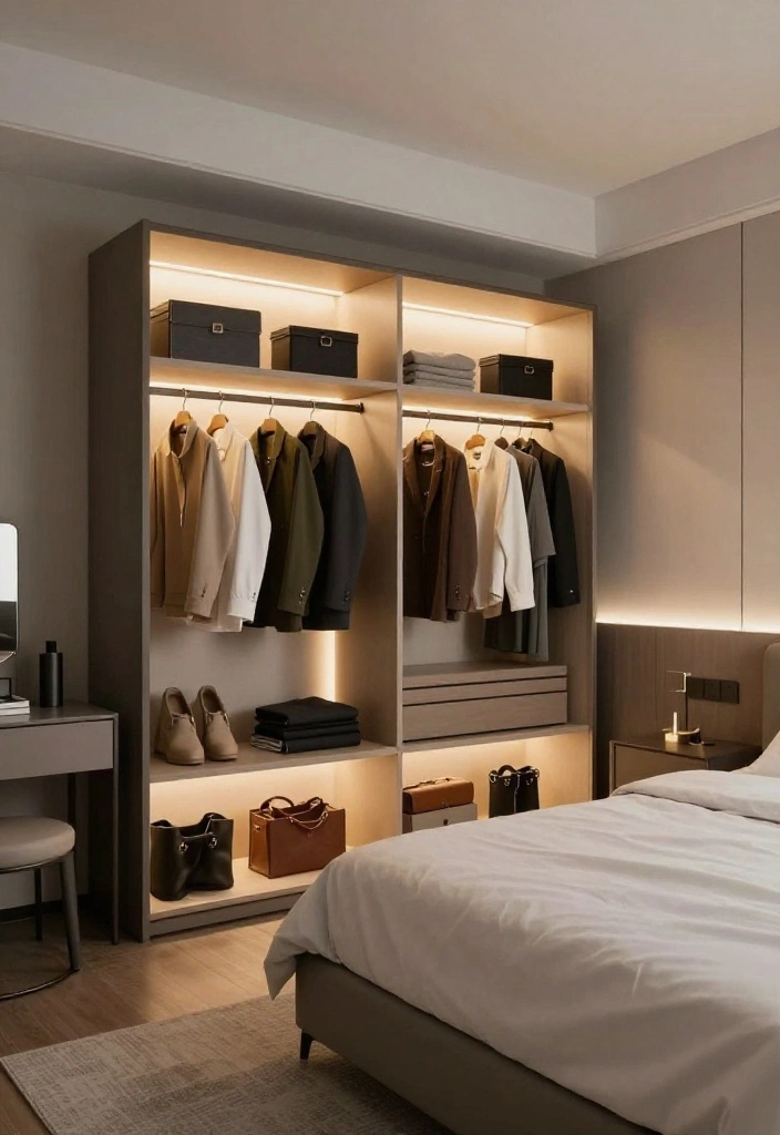 12 Bedroom Wardrobe Ideas That Hide Clutter Beautifully 7. Wardrobe with Built In Lighting 0