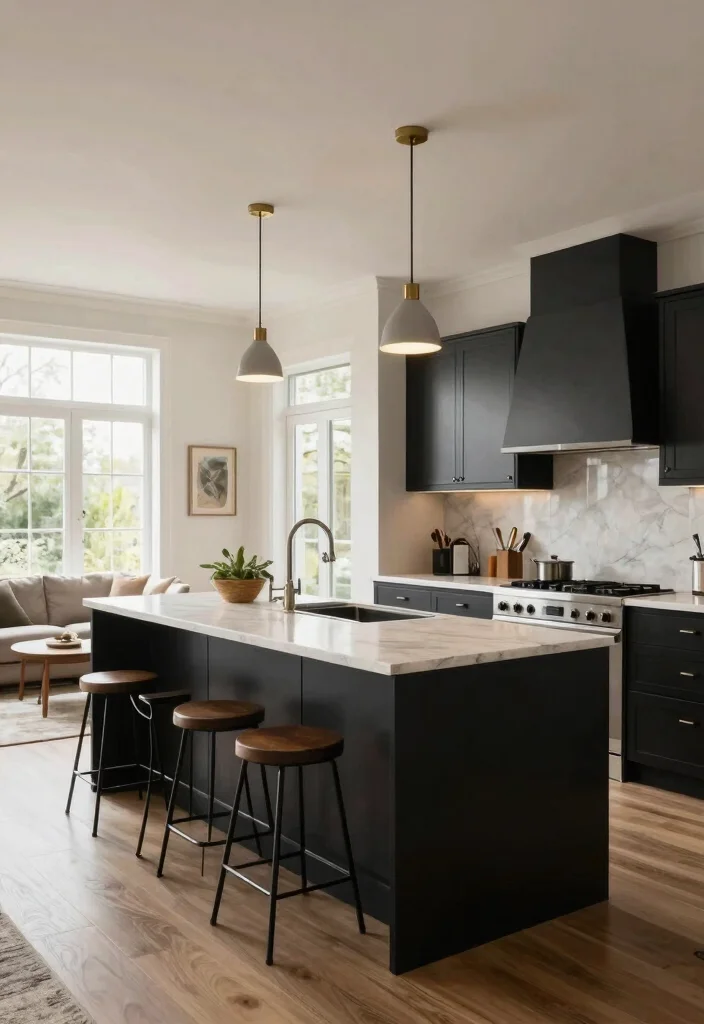 12 Black Kitchen Ideas That Look Bold and Sophisticated 28 12 Black Kitchen Ideas That Look Bold and Sophisticated 8. Open Concept Flow 0