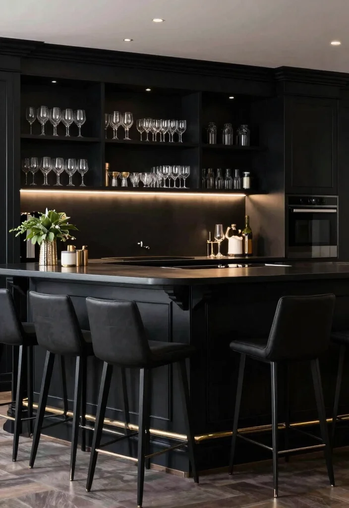 12 Black Kitchen Ideas That Look Bold and Sophisticated 29 12 Black Kitchen Ideas That Look Bold and Sophisticated 9. Chic Bar Area 0
