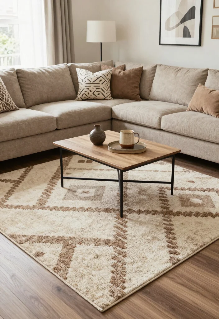 12 Brown and Beige Living Room Ideas That Feel Grounded 39 12 Brown and Beige Living Room Ideas That Feel Grounded 9. Soft Geometric Patterns 0