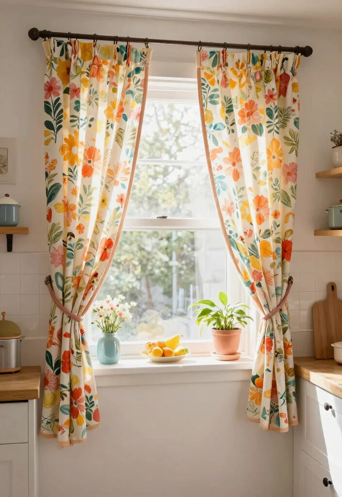 12 Colorful Kitchen Ideas That Feel Happy and Fresh 11. Colorful Curtains or Blinds 0