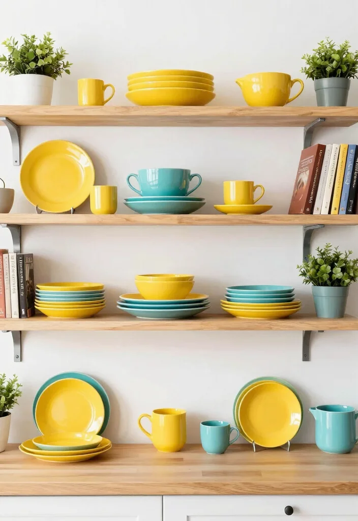 12 Colorful Kitchen Ideas That Feel Happy and Fresh 4. Colorful Open Shelving 0