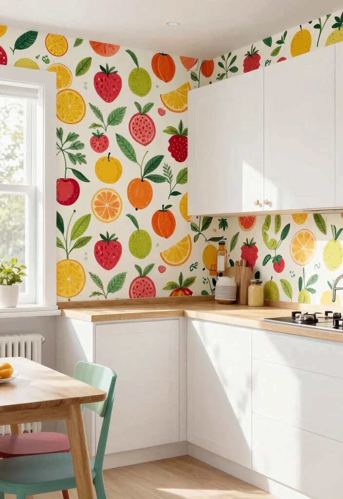 12 Colorful Kitchen Ideas That Feel Happy and Fresh 5. Whimsical Wallpaper 0