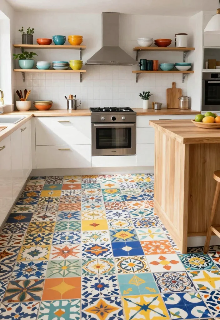 12 Colorful Kitchen Ideas That Feel Happy and Fresh 7. Cheerful Flooring 0