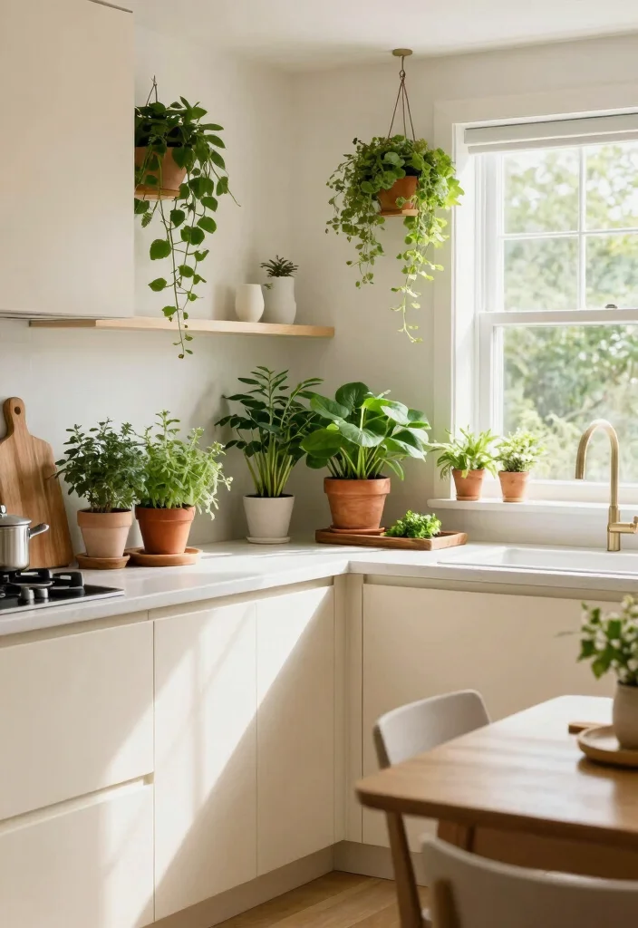 12 Cream Kitchen Ideas That Feel Light and Classic 11. Greenery and Natural Elements 0