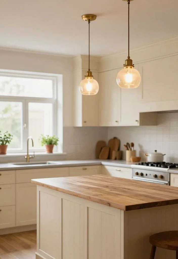 12 Cream Kitchen Ideas That Feel Light and Classic 8. Vintage Lighting Fixtures 0